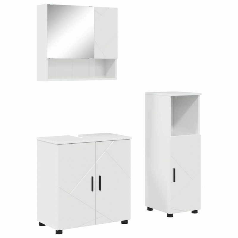 Zestaw mebli łazienkowych z drzwiami 3 pcs Wysoki połysk biały