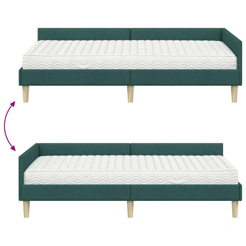 Rama Łóżka Narożnego z Materacem 2 pcs Zielony tkanina