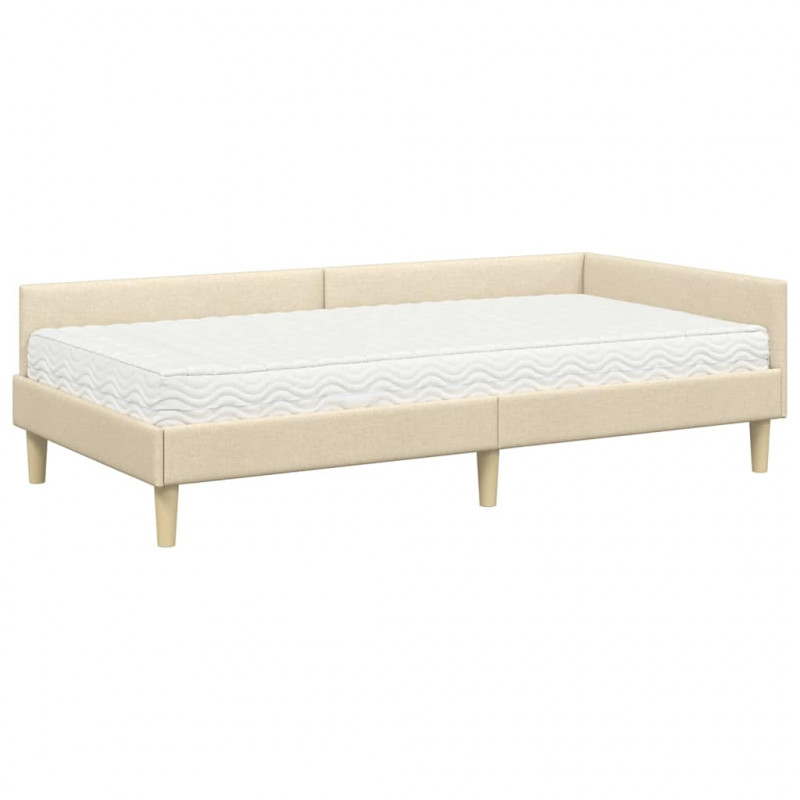 Rama Łóżka Narożnego z Materacem 2 pcs Kremowy tkanina