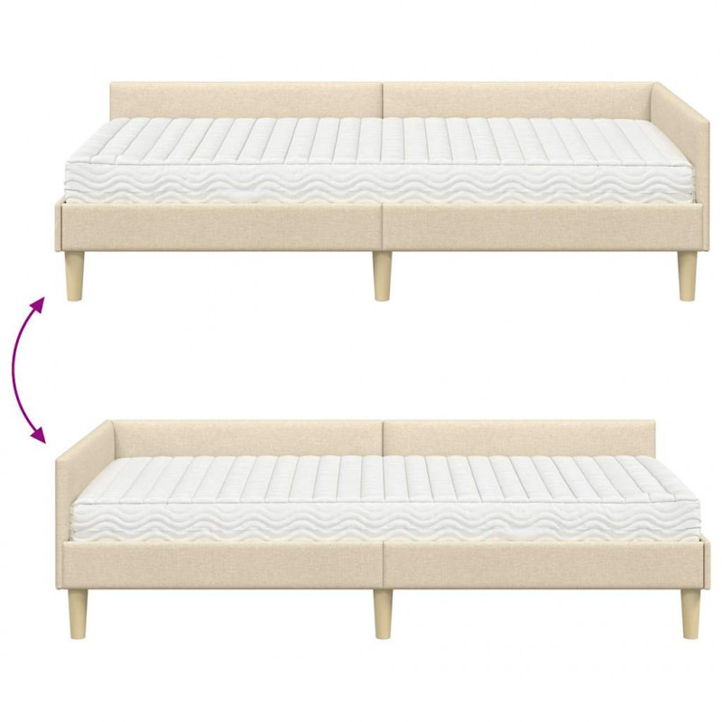 Rama Łóżka Narożnego z Materacem 2 pcs Kremowy tkanina