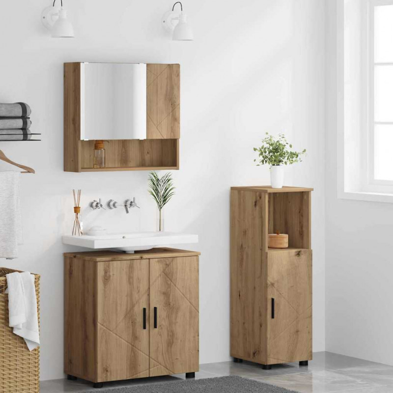 Zestaw mebli łazienkowych z drzwiami 3 pcs Dąb rzemieślniczy