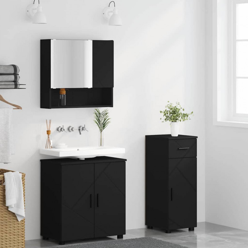 Zestaw mebli łazienkowych z szufladą z drzwiami 3 pcs Czarny