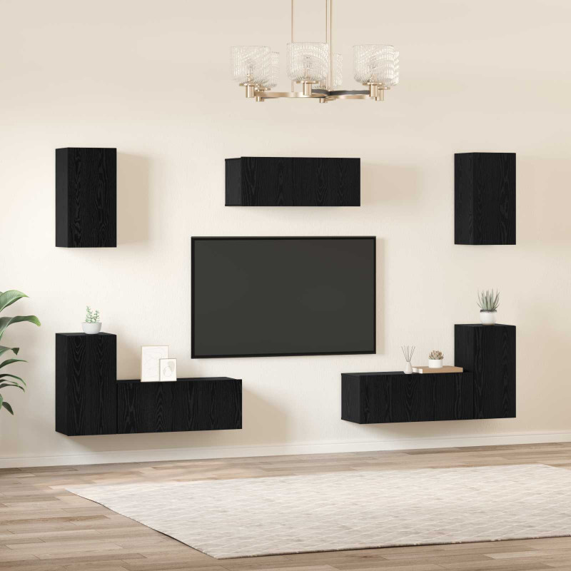 Zestaw szafek RTV 7 pcs Czarny Dąb Materiał drewnopochodny