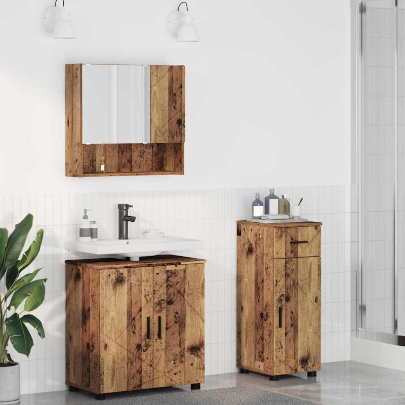 Zestaw mebli łazienkowych z szufladą 3 pcs Stare drewno