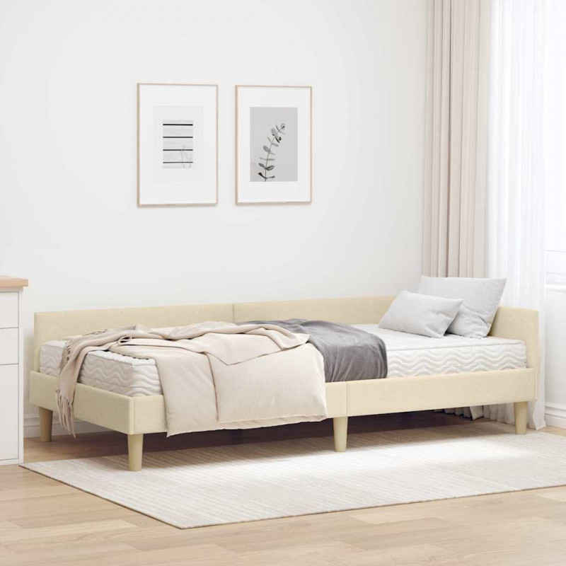 Rama Łóżka Narożnego z Materacem 2 pcs Kremowy tkanina