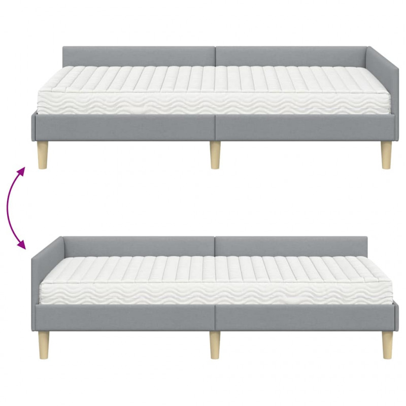 Rama Łóżka Narożnego z Materacem 2 pcs Jasnoszary tkanina