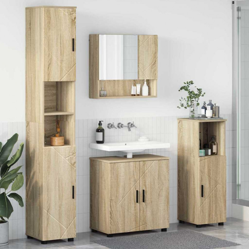 Zestaw mebli łazienkowych Montowane na ścianie 4 pcs Dąb Sonoma