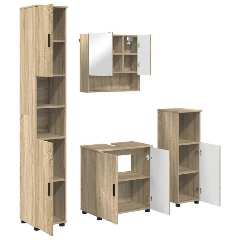 Zestaw mebli łazienkowych Montowane na ścianie 4 pcs Dąb Sonoma