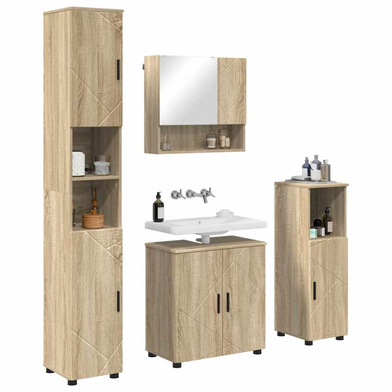 Zestaw mebli łazienkowych Montowane na ścianie 4 pcs Dąb Sonoma