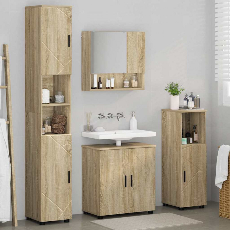 Zestaw mebli łazienkowych Montowane na ścianie 4 pcs Dąb Sonoma