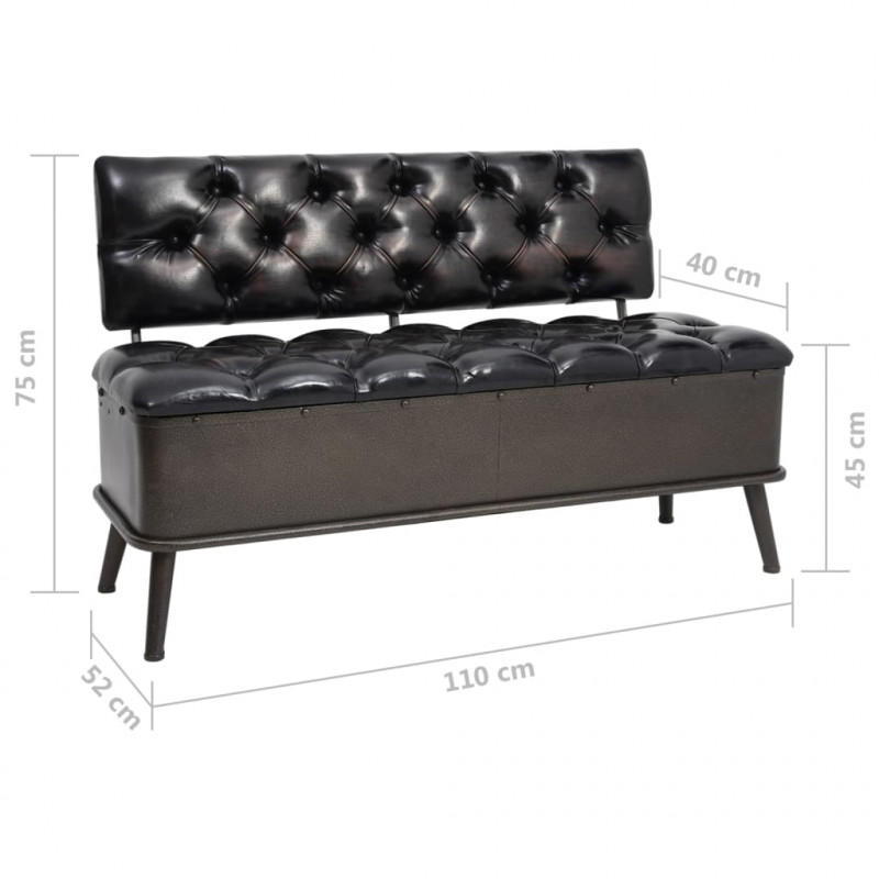 Ławka ze schowkiem i oparciem, 110 cm, czarna, sztuczna skóra