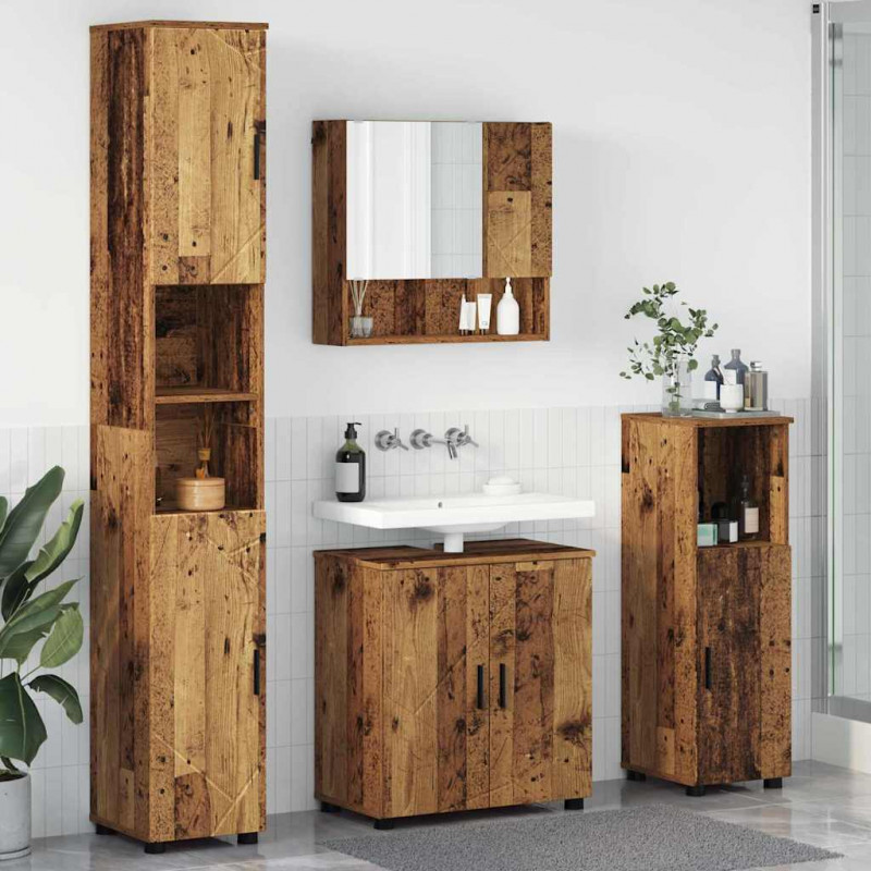 Zestaw mebli łazienkowych z przechowywaniem 4 pcs Stare drewno