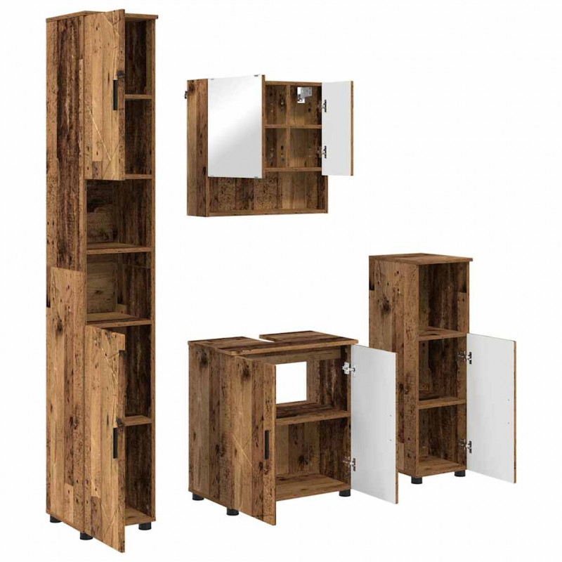 Zestaw mebli łazienkowych z przechowywaniem 4 pcs Stare drewno