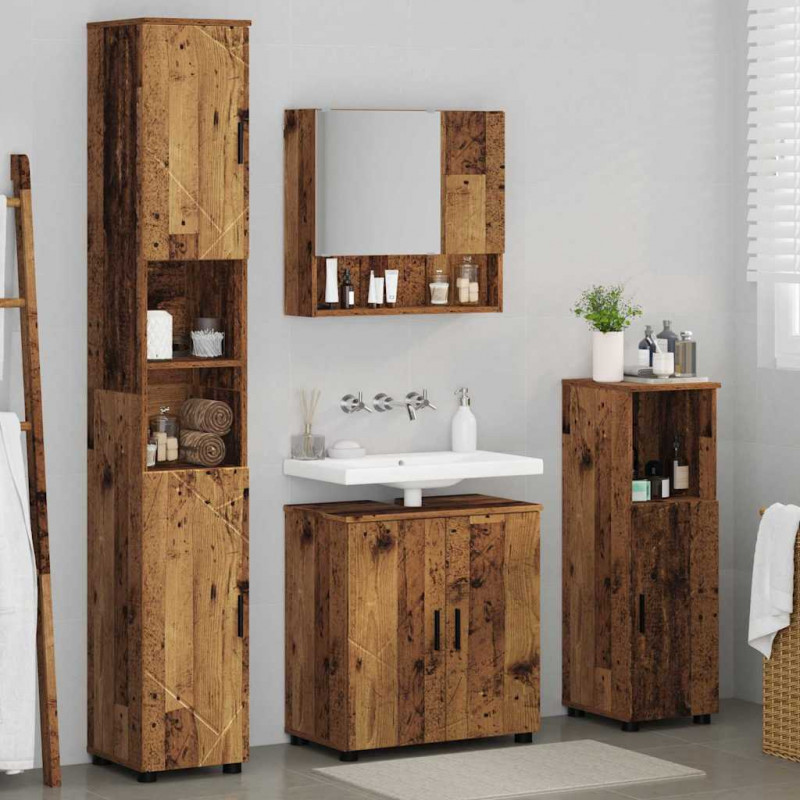 Zestaw mebli łazienkowych z przechowywaniem 4 pcs Stare drewno