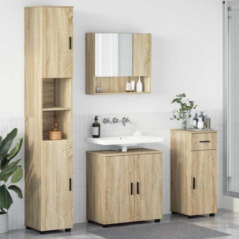 Zestaw mebli łazienkowych z szufladą Z lustrem 4 pcs Dąb Sonoma