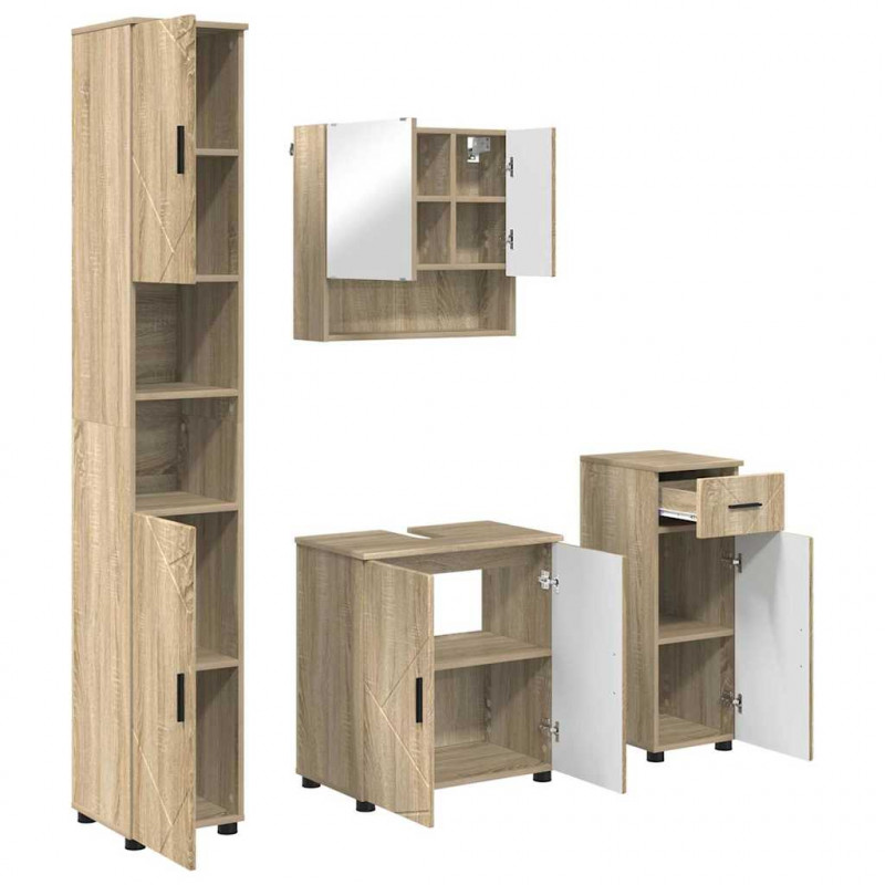 Zestaw mebli łazienkowych z szufladą Z lustrem 4 pcs Dąb Sonoma