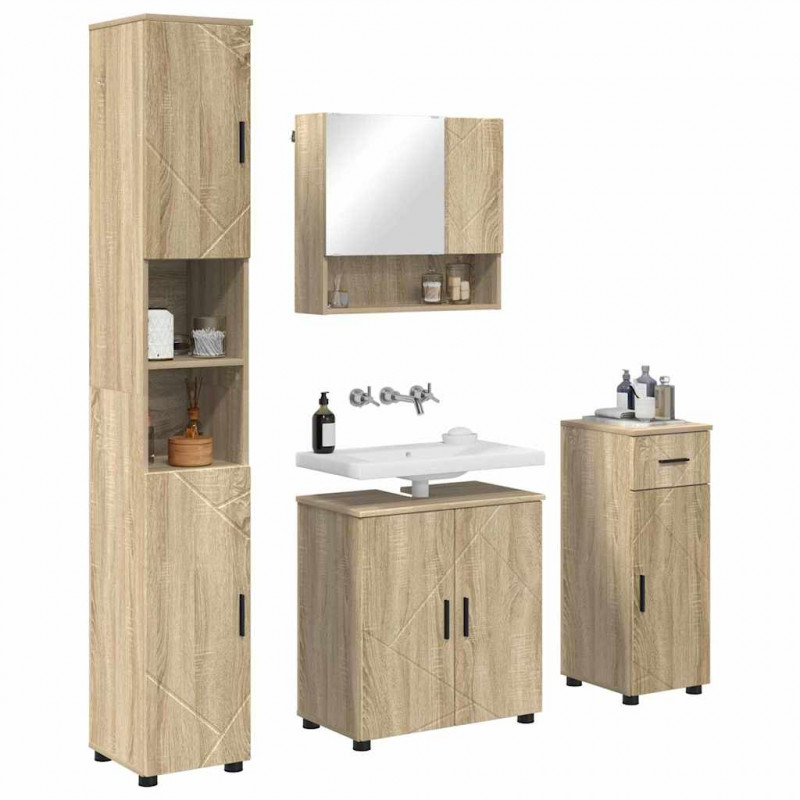 Zestaw mebli łazienkowych z szufladą Z lustrem 4 pcs Dąb Sonoma