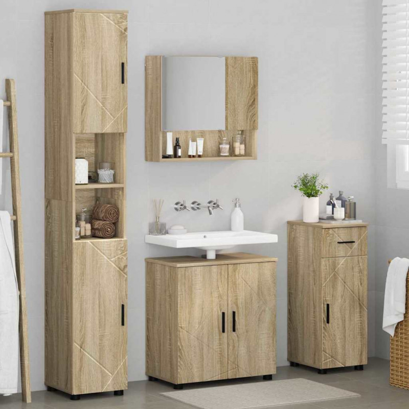 Zestaw mebli łazienkowych z szufladą Z lustrem 4 pcs Dąb Sonoma
