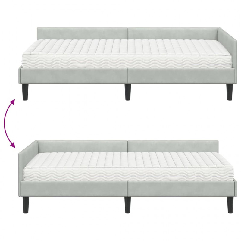 Rama Łóżka Narożnego z Materacem Inny 2 pcs Jasnoszary Aksamit