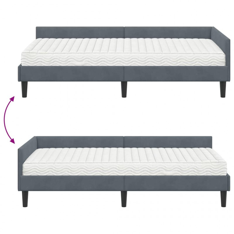 Rama Łóżka Narożnego z Materacem Inny 2 pcs Szary Aksamit