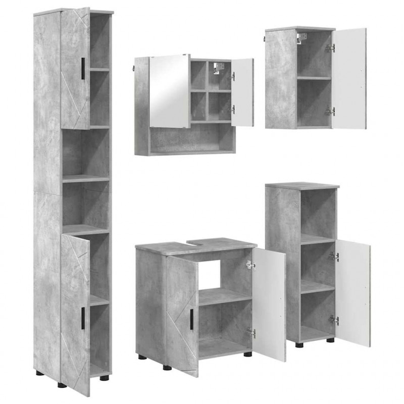 Zestaw mebli łazienkowych z drzwiami 5 pcs Betonowy szary
