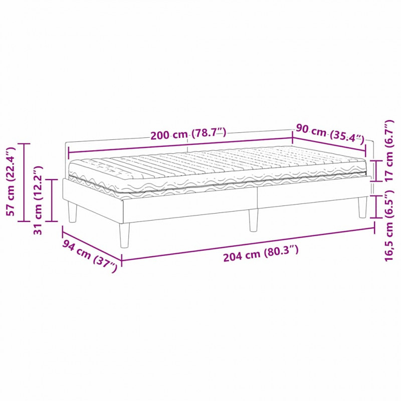 Rama Łóżka Narożnego z Materacem Inny 2 pcs Szary Aksamit