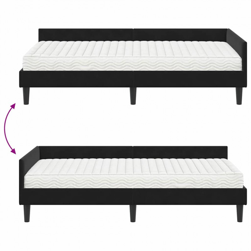 Rama Łóżka Narożnego z Materacem Inny 2 pcs Czarny Aksamit