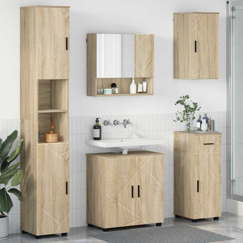 Zestaw mebli łazienkowych z szufladą Z lustrem 5 pcs Dąb Sonoma
