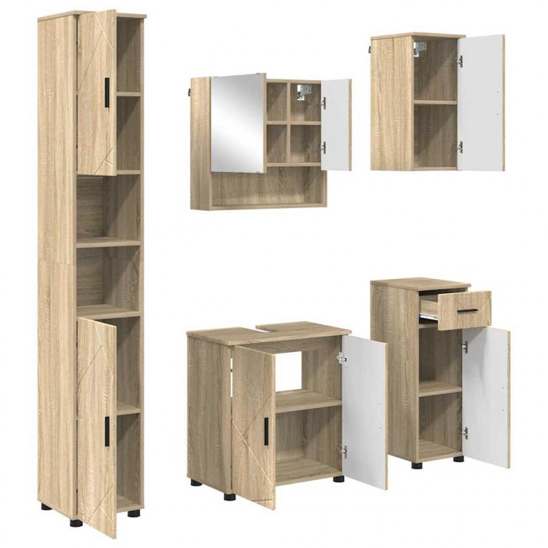 Zestaw mebli łazienkowych z szufladą Z lustrem 5 pcs Dąb Sonoma