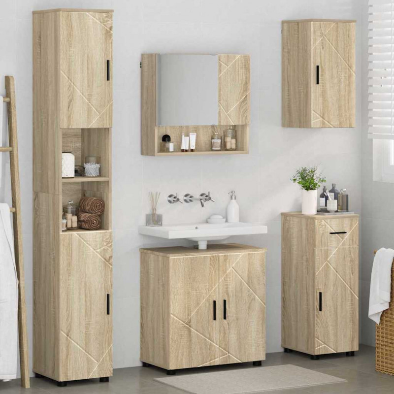 Zestaw mebli łazienkowych z szufladą Z lustrem 5 pcs Dąb Sonoma