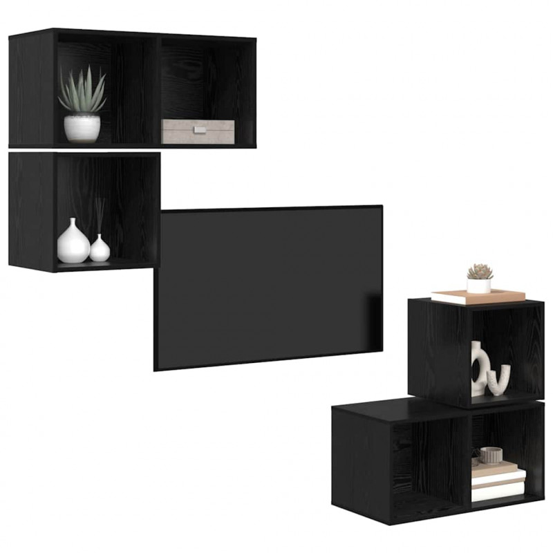 Zestaw szafek RTV 4 pcs Czarny Dąb Materiał drewnopochodny