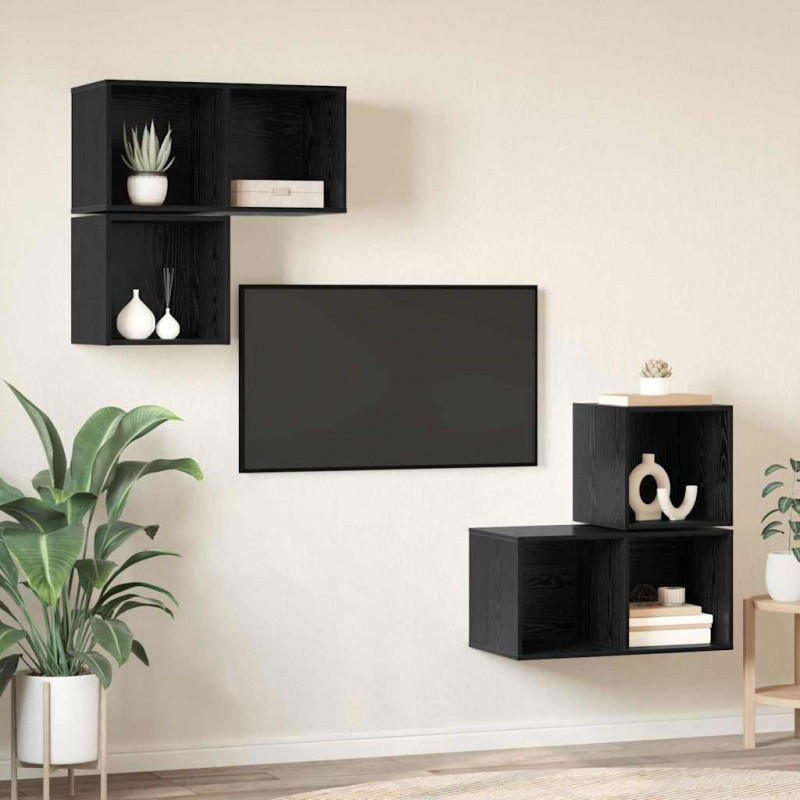 Zestaw szafek RTV 4 pcs Czarny Dąb Materiał drewnopochodny