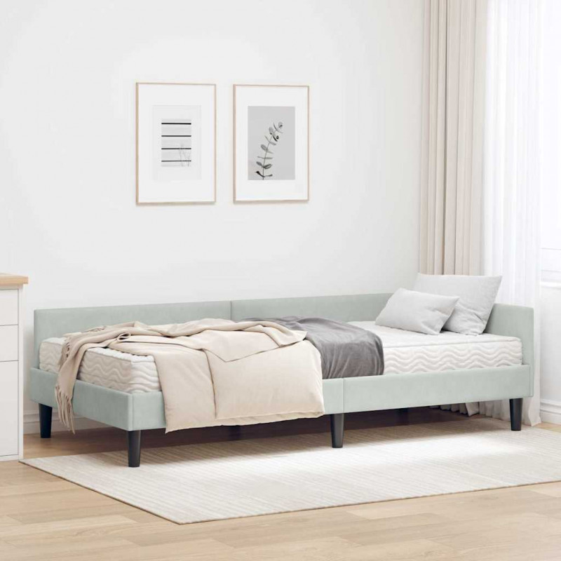 Rama Łóżka Narożnego z Materacem Inny 2 pcs Jasnoszary Aksamit