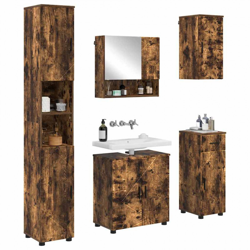 Zestaw mebli łazienkowych z szufladą 5 pcs Dąb wędzony