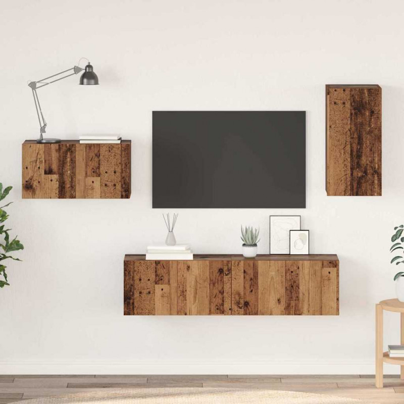 Zestaw szafek RTV 4 pcs Stare drewno Materiał drewnopochodny