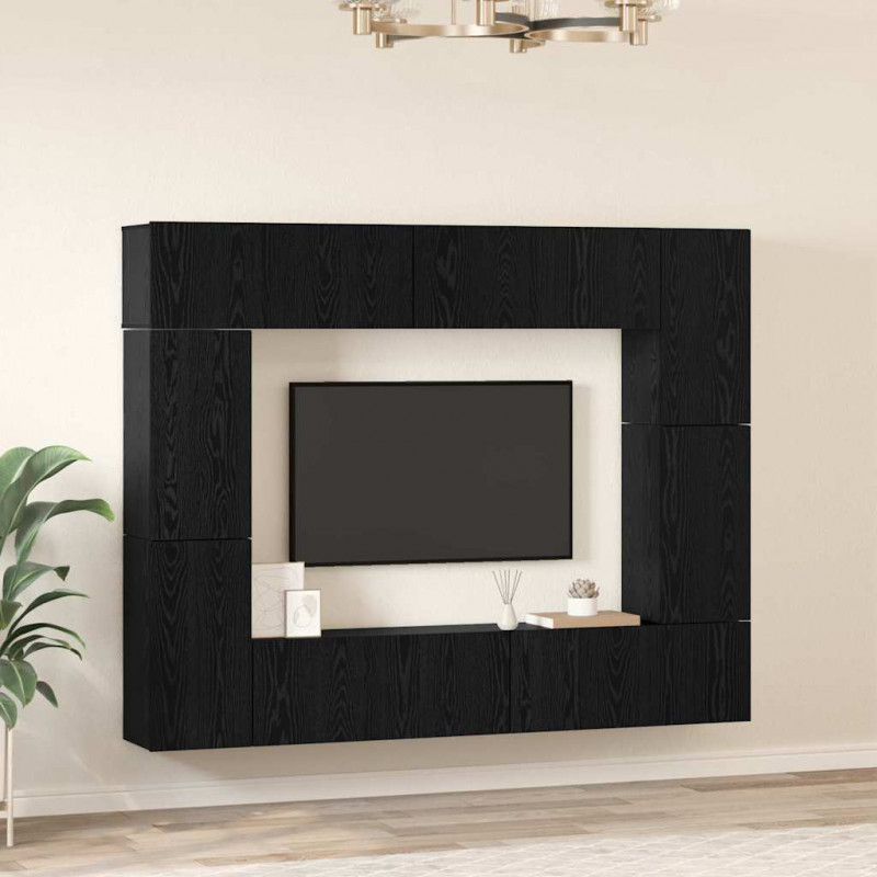 Zestaw szafek RTV 8 pcs Czarny Dąb Materiał drewnopochodny