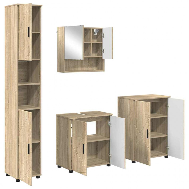 Zestaw mebli łazienkowych Montowane na ścianie 4 pcs Dąb Sonoma