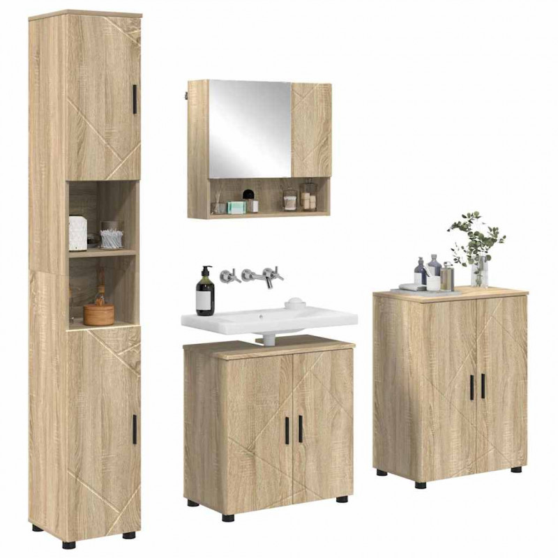 Zestaw mebli łazienkowych Montowane na ścianie 4 pcs Dąb Sonoma