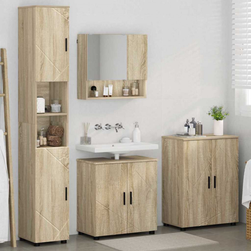 Zestaw mebli łazienkowych Montowane na ścianie 4 pcs Dąb Sonoma