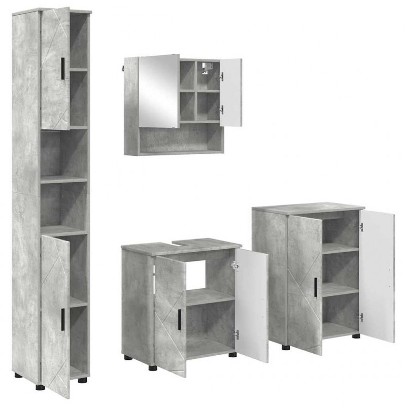 Zestaw mebli łazienkowych z drzwiami 4 pcs Betonowy szary