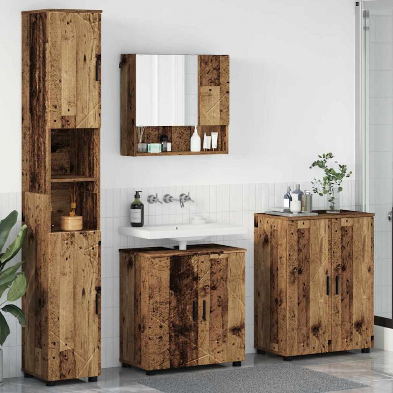 Zestaw mebli łazienkowych z przechowywaniem 4 pcs Stare drewno