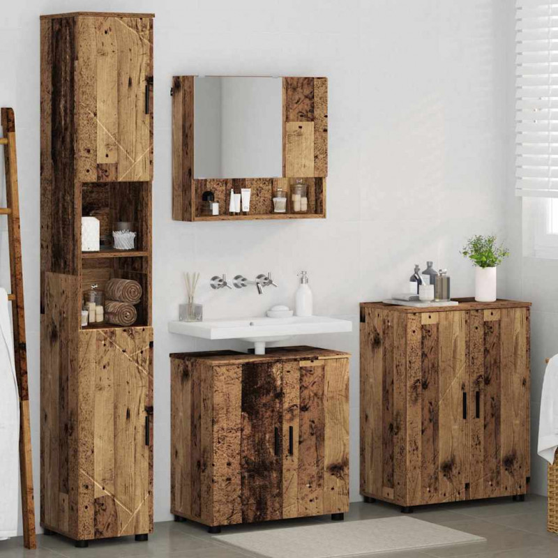 Zestaw mebli łazienkowych z przechowywaniem 4 pcs Stare drewno