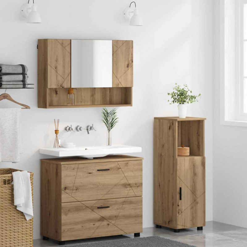 Zestaw mebli łazienkowych z szufladą 3 pcs Dąb rzemieślniczy