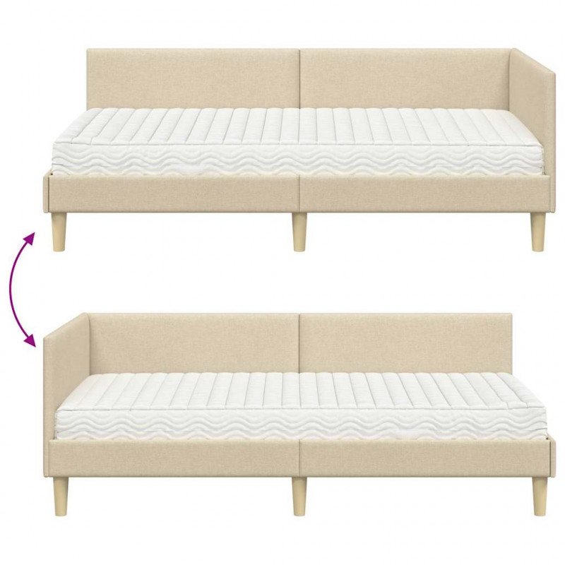 Rama Łóżka Narożnego z Materacem Inny 2 pcs Kremowy tkanina