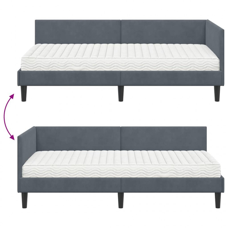 Rama Łóżka Narożnego z Materacem Inny 2 pcs Szary Aksamit