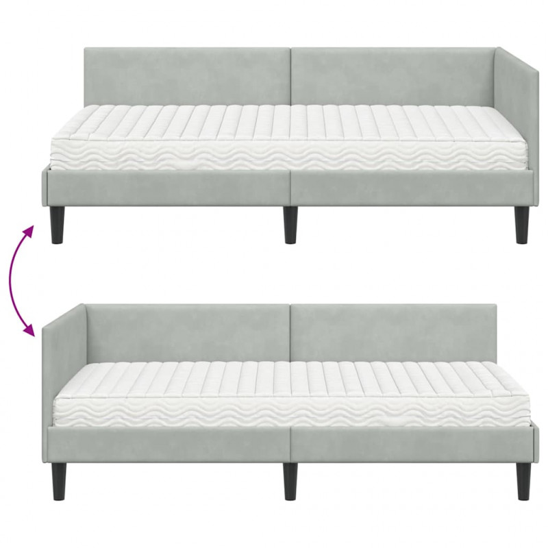 Rama Łóżka Narożnego z Materacem Inny 2 pcs Jasnoszary Aksamit