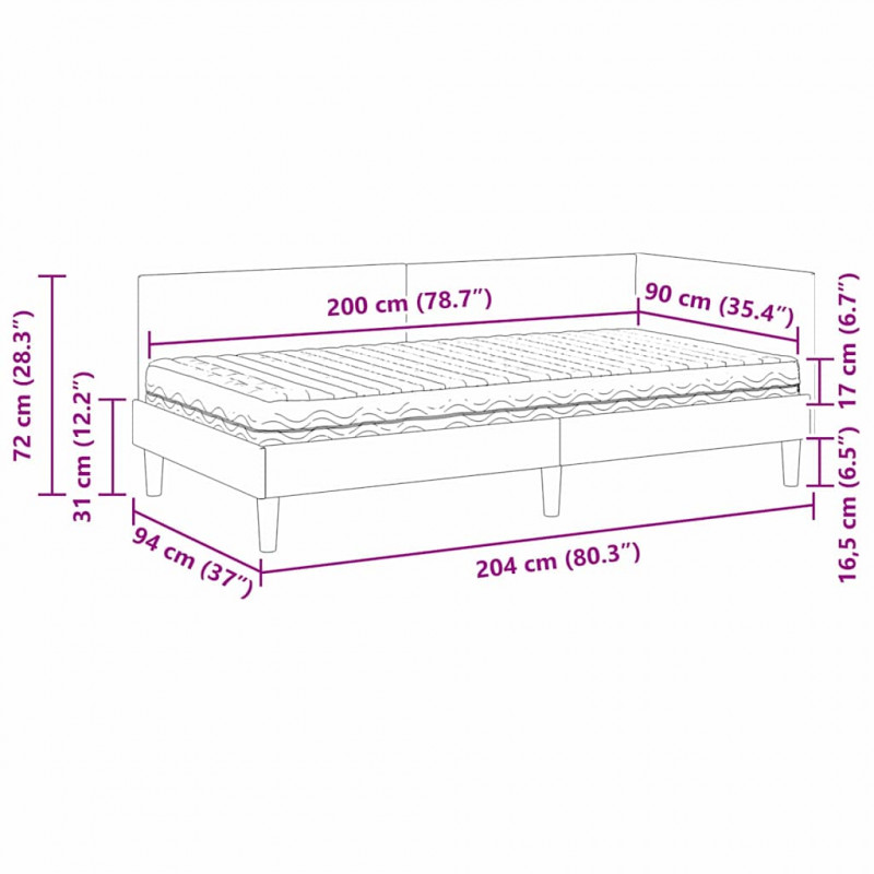 Rama Łóżka Narożnego z Materacem Inny 2 pcs Żółty Aksamit