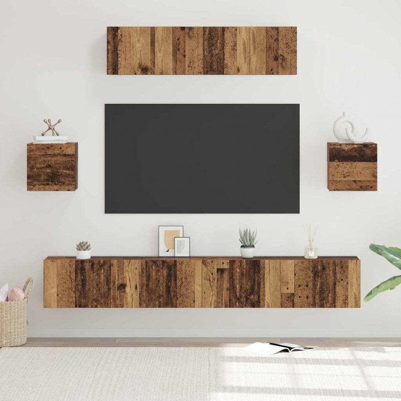 Zestaw szafek RTV 7 pcs Stare drewno Materiał drewnopochodny