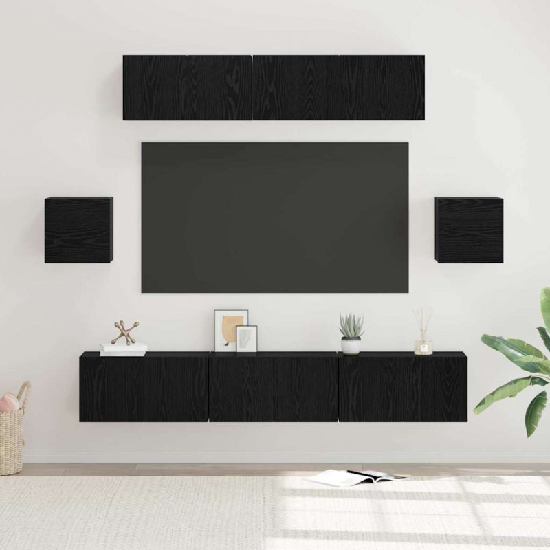 Zestaw szafek RTV 7 pcs Czarny Dąb Materiał drewnopochodny