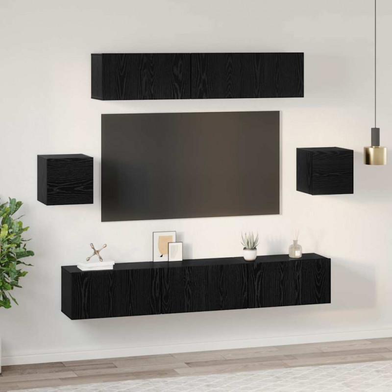 Zestaw szafek RTV 7 pcs Czarny Dąb Materiał drewnopochodny